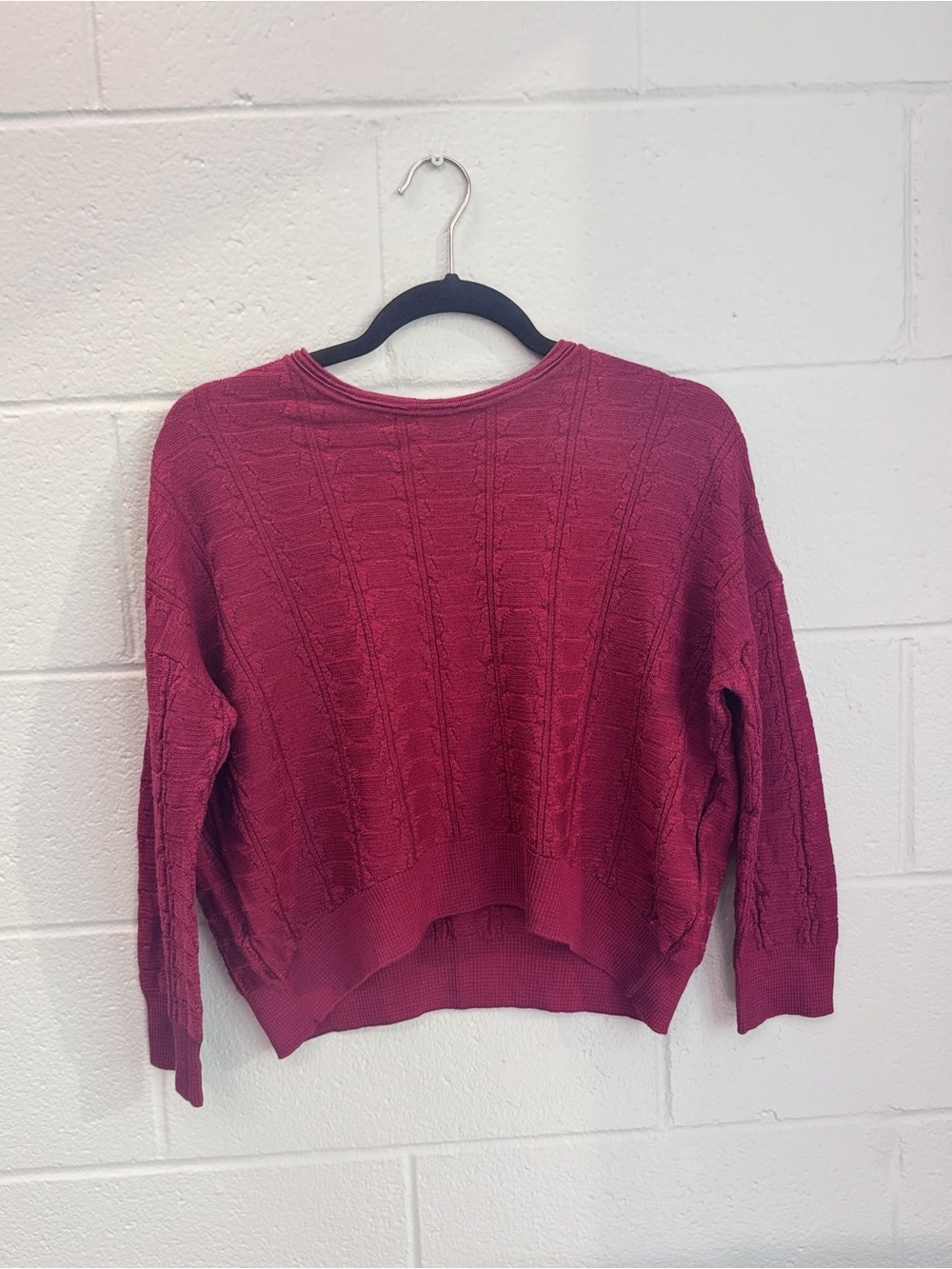 M by Missoni Quiet Luxury Red Textured Knit Maroon Sweater Crew Neck